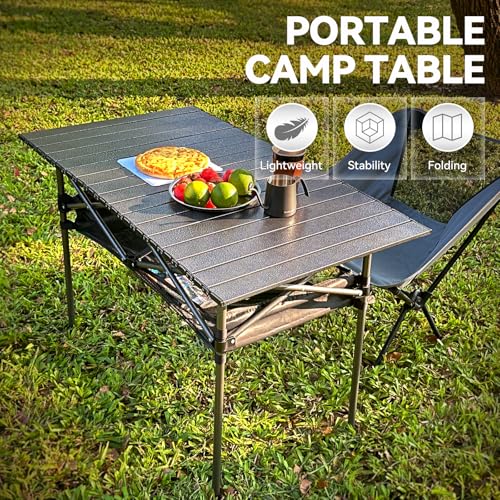 Opliy Portable Folding Camping Table for 4-6 Persons Aluminum Collapsible Table Lightweight with Carry Bag for Camping, Hiking, Picnics, BBQ, Beach Trips & Tailgating - size: XL (39.37 inch)