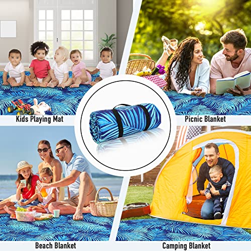PY SUPER MODE Picnic Blankets Extra Large, Waterproof Foldable Outdoor Beach Blanket Oversized 83x79” Sandproof, 3-Layer Picnic Mat for Camping, Hiking, Travel, Park, Concerts(Blue Leaves) - color: Blue Leaves
