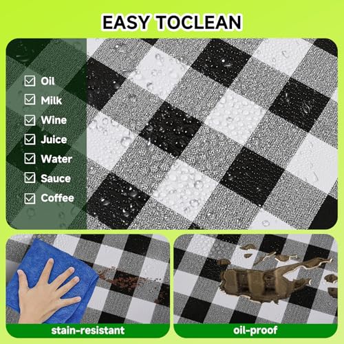 Picnic Table Cover with Bench Coversa nd Bag, Waterproof Windproof Elastic Fitted Tablecloth for 6 Foot Rectangle Tables，Washable with Elastic Edges for Outdoor Camping(Black & White, 30"x72") - color: Black&grey(checkered)