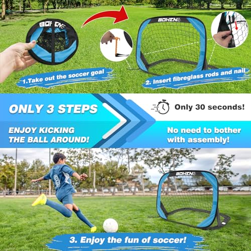 BOHEN Pop Up Soccer Goals for Kids-Foldable Portable Soccer Net for Outdoor Indoor Backyard Beach - color: Grey Blue, style: 3.3x2.2 FT, 2 Pieces