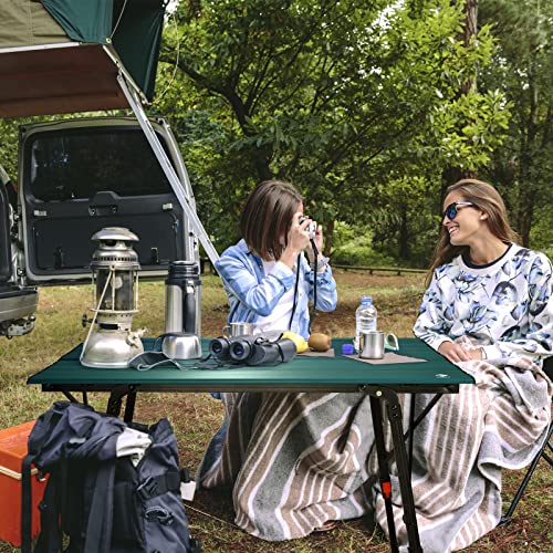 VILLEY Portable Camping Table with Adjustable Legs, Lightweight Aluminum Folding Beach Table with Carrying Bag for Outdoor Cooking, Picnic, Beach, Backyards, BBQ and Party - Green - color: Green
