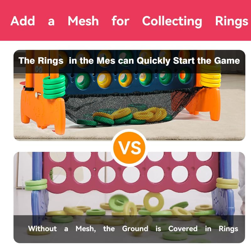 Giant 4 Row Game with Carrying Bag and Mesh Fabric .Giant 4-to-Score Game Set Suitable for Indoor and Outdoor Holiday Parties and Family Gatherings.（Dark Orange） - color: Dark Orange