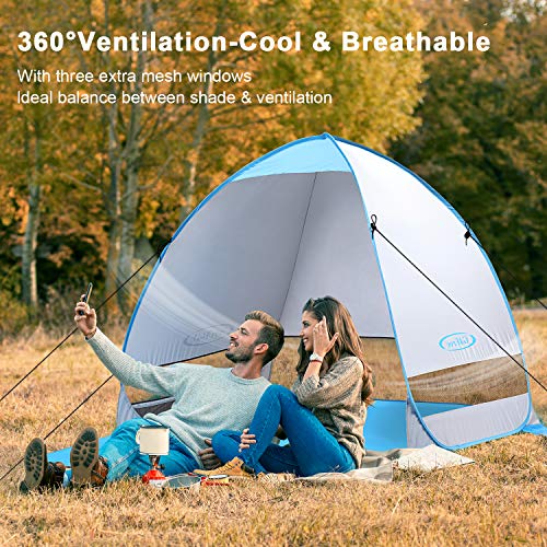 G4Free Large Pop up Beach Tent for 3-4 Person, UPF 50+ Automatic Sun Shelter Canopy Portable Outdoor Cabana Sun Umbrella - color: B-Silver With Extendable Floor