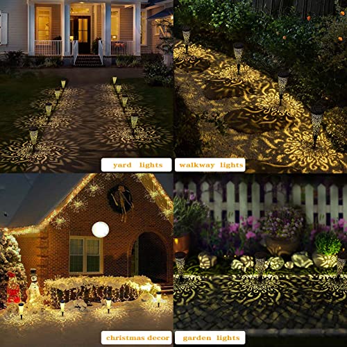gardencave 6 Pack Solar Lights Outdoor Garden Decorative Mandala Solar Garden Lights with Warm Light Waterproof Solar Pathway Landscape Lights for Path Patio Backyard Walkway Yard Lawn Decor (Black) - color: Black