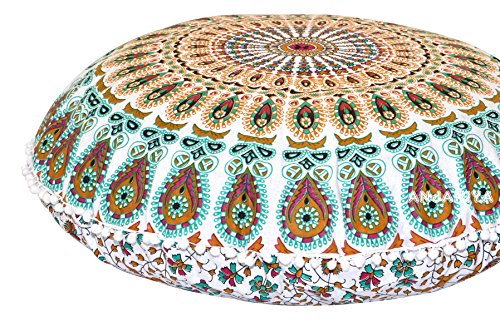 32" Peacock Mandala Bohemian Yoga Meditation Floor Pillow Cover Comfortable Home Car Bed Sofa Cushion Couch Seating Large Zipped Throw (32 inches, White Multi) - color: White Multi
