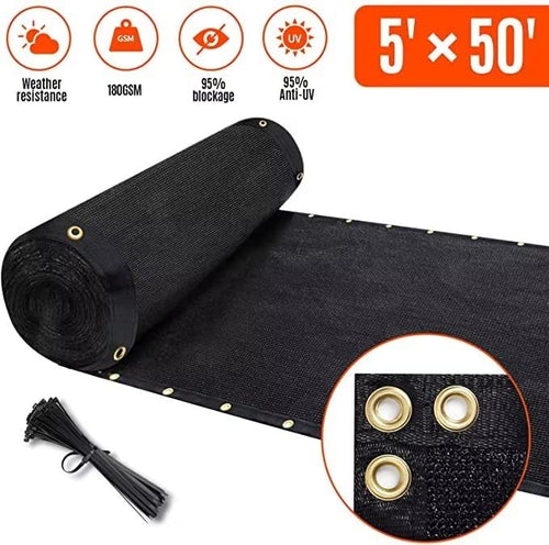 180GSM 5ft x 50ft Fence Privacy Screen Heavy Duty Fence Cover Garden Wall Backyard Black - color: Black, size: 5'x50'