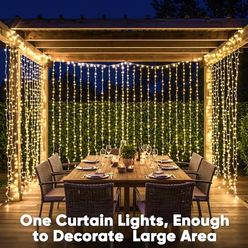 suddus 900 LED Christmas String Lights Outdoor, 9.8x29.5ft Curtain Lights Plug in with Remote,Wall Hanging Lights for Christmas,Dorm,Wall,Window,Wedding,Party,Birthday Decor,Warm White - color: Warm White, size: 900 LED