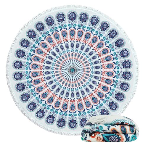 Violet Mist Purple Mandala Round Beach Blanket 60" Hippie Boho Microfibre Beach Towel Throw with Fringe Large Sand Free Circle Beach Blanket with Tassels for Women Travel Swimming Pool Picnic Towel - color: Mandala