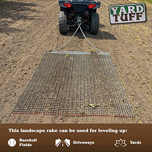 Yard Tuff 455TBDM ATV/UTV 5 Feet by 4.5 Feet Zinc and Steel Field Surface Leveling Drag Mat with Tow Chain and Tow Ring for Lawn, Silver - size: 4.5 X 5'