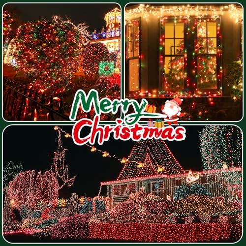 OZS Connectable Red and Green Christmas String Lights, 2Pack Total 164FT 400LED Christmas Lights for Outdoor Indoor, Plug in Tree Lights with 8 Modes, String Lights for Christmas Decorations Holiday - color: Red & Green
