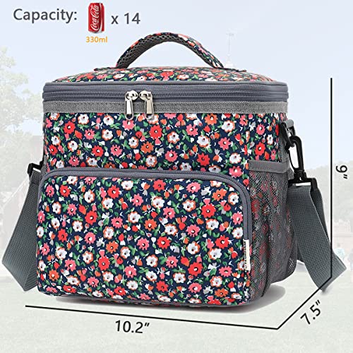GYEUKHAM Insulated Reusable Lunch Bag Adult Large Lunch Box for Women and Men with Adjustable Shoulder Strap,Front Zipper Pocket and Dual Large Mesh Side Pockets,Floral - color: Floral