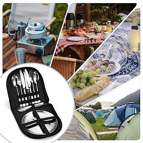 Camping Silverware Kit Cutlery Organizer Utensil Picnic Set Stainless Steel Plate Spoon Clip and Serrated Knife Wine Opener Fork Napkin Hiking - Camp Kitchen BBQ’s - color: Camping Silverware Set-13set