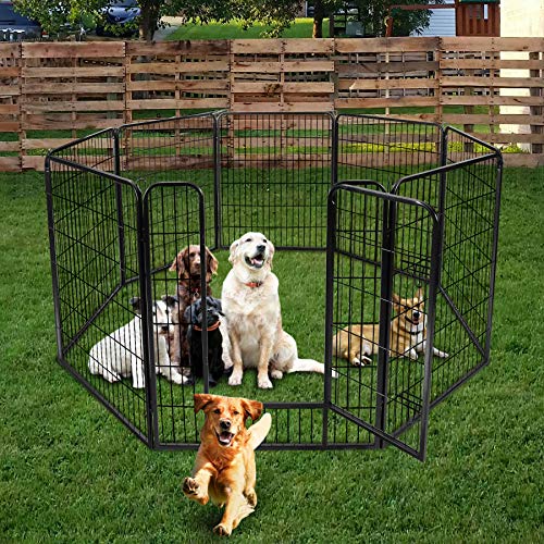 LEMY 8 Panels 40 in Pet Playpen Heavy Duty Metal Dog Exercise Fence Barrier，Outdoor & Indoor Foldable Pet Exericse Pen w/Door,Black - size: 40 In