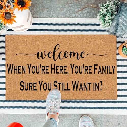 Heartwarming Family Doormat - When You're Here You are Family Classic Welcome Mat, 29.5" x 17" Non-Slip Rubber Backing, Housewarming Entryway Rug, Durable Floor Decor - color: Welcome When You're Here, You're Family