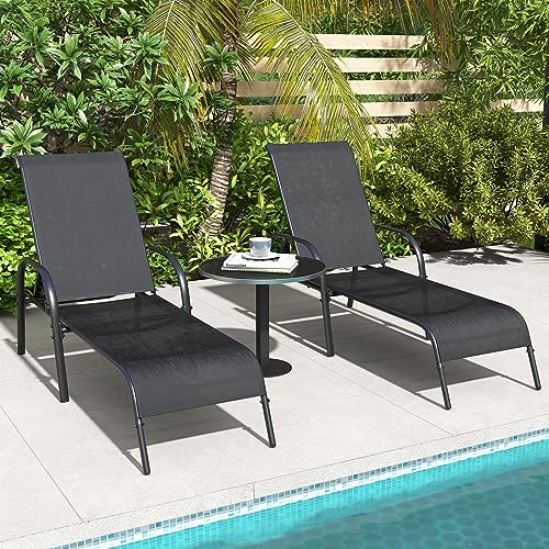 Giantex 2 Pack Patio Lounge Chair, Outdoor Chaise Lounge with 5 Adjustable Backrest, Sturdy Steel Frame, Sunbathing Recliner, Beach Chair, Tanning Chair for Outside, Yard, Balcony, Pool Chairs, Black - color: Black