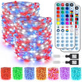 BrizLabs Fairy String Lights - 2 Pack 66ft 200 LED Color Changing Fairy Lights with Remote, Plugin Red White Blue Twinkle Light Rainbow Firefly Starry Light for Xmas Tree Halloween July 4th Easter - color: 2 Pack 200 LED Adapter