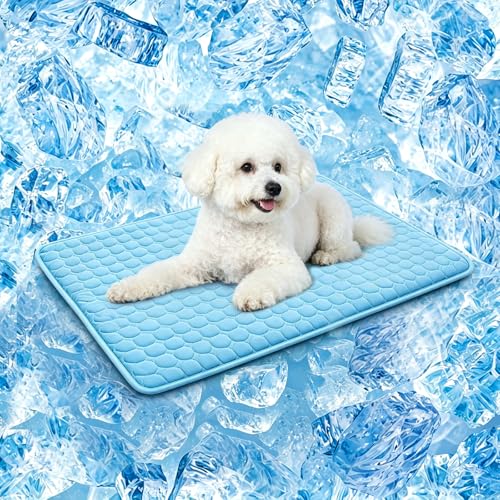SOMOYA Dog Cooling Mat (Q-Max>0.4) Pet Cooling Pads Blanket Sleeping Kennel Mat,Ice Silk Cool Mat Pad Breathable Dog Bed Mats Beach for Large Dogs Cats (Blue, 27x22 in) - color: Blue, size: 22x27 in