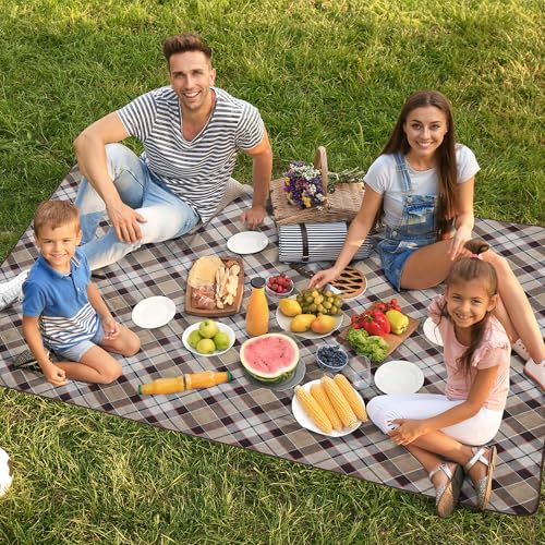 CARSTENS, INC. Easy Pack Waterproof Sandproof Picnic Blanket, Lightweight Foldable Outdoor Camping Beach Mat, Large 60"x80", Sand Plaid - color: Sand Plaid