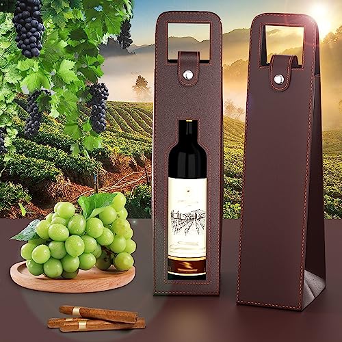 RYDDOY Wine Gift Bag, Reusable Leather Wine Tote Carrier, Single Bottle Champagne Beer Gift Bags Carrier for Birthday, Wedding, Picnic Party, Christmas festival Gifts (Brown) - color: B-Brown-16.1×3.5×3.5