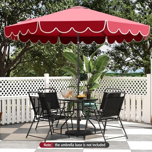 Tangkula 10 FT Patio Umbrella, 2-Tiers Scalloped Outdoor Table Market Umbrella with Tilt Adjustment, Crank, 8 Sturdy Ribs for Pool, Deck, Backyard (Red) - color: Red, size: 10Ft