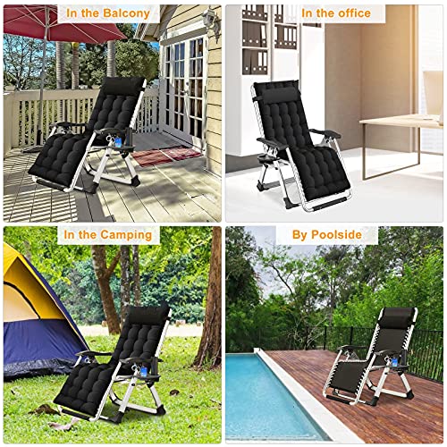 LILYPELLE Zero Gravity Chair, Premium Lawn Recliner Folding Portable Chaise Lounge with Detachable Cushion, Headrest and Cup Holder, Reclining Patio Lounger Chair - color: Ink Black, style: Zero Gravity Chair