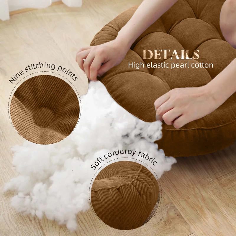 Meditation Floor Pillow Set of 2 Large Round Floor Cushions for Adults Tufted Corduroy Floor Seat Pillows Cushion for Living Room,Yellow 16.5" Lx16.5 Wx3 H - color: Yellow, size: 16.5"Lx16.5"Wx3"H