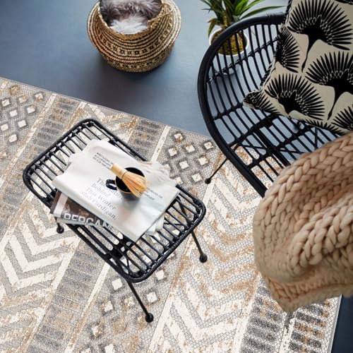 Rugshop Distressed Geometric Indoor/Outdoor Beige Area Rug Modern Tribal Stripe, Durable Stain Resistant Perfect for Patio, Backyard, Deck and Outdoor Lounge 4' x 6' - size: 4' x 6' (Rectangular)