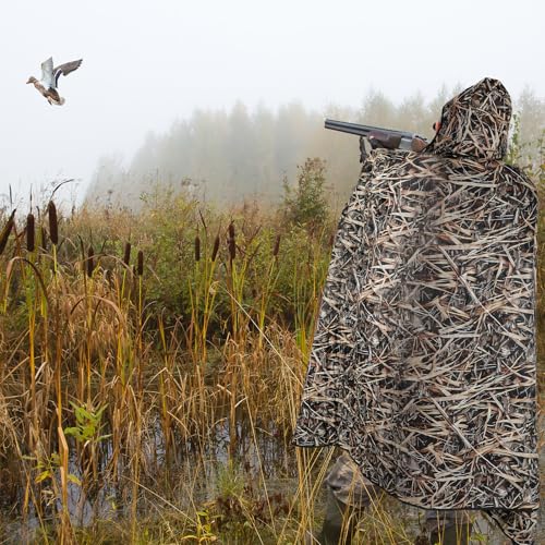 55" x 95" Waterproof Woobie Camo Blanket for Hunting Extra Outdoor Stadium Blankets Sherpa Lining with Hood and Storage Pocket for Deer Duck Hunting Gear Blind Accessories(Waterfowl Grass Camo) - style: Waterfowl Grass Camo
