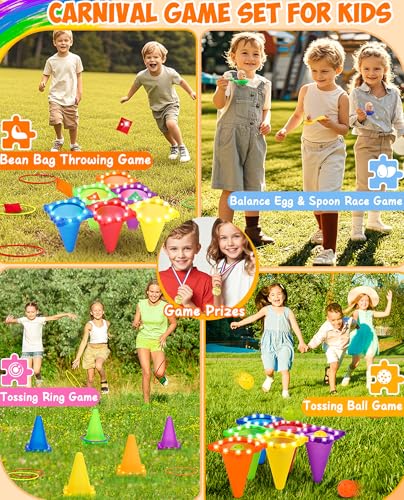 Eocolz 3 in 1 Carnival Games Set, Soft Plastic Cones Bean Bags Ring Toss Games for Kids Birthday Party Outdoor Games Supplies Combo Set - color: blue