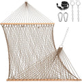 Lazy Daze Hammocks 12FT Double Rope Hammocks, 2 Person Hand Woven Cotton Hammock with Spreader Bar, Carabiner, Tree Strap, Chain for Outside, FIT 13-15 FT Stand, Max 450 Lbs, Brown - color: Brown