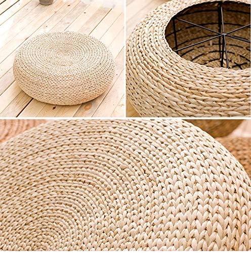 Straw Flat Seat Cushion, Handmade Floor Pouf Mat, Ottoman Footstool for Meditation, Zen, Yoga Practice or Buddha (19.7" Dia. x 6.7" H) - size: 19.7" Dia. x 6.7" H