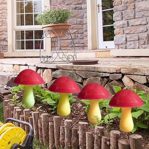 Solar Mushroom Lights Garden Decor 8 Red Crack Mushrooms Outdoor Decor Stake Lights, Waterproof Solar Pathway Light Gardening Gifts for Landscape Easter Gnomes Yard Halloween Christmas Decorations - color: Red