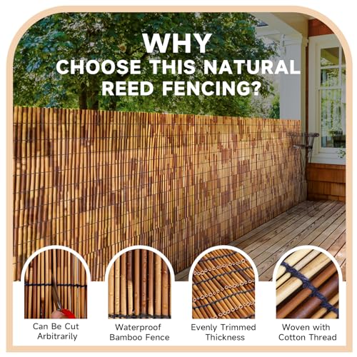 ZNCMRR Reed Fencing Rolls Fencing 4ft High Roll Reed Screen for Balcony Patio Garden Backyard 4FT X 16.4FT Privacy Fence（Brown） - color: 4X16.4 FT Brown, size: 4X16.4 FT