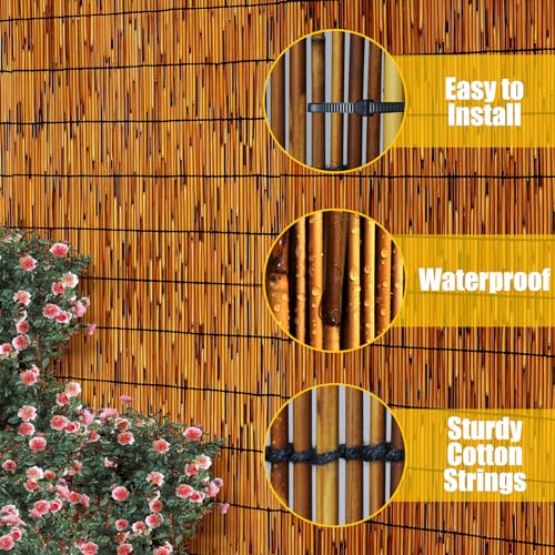 Natural Reed Fencing,4FT X 16.4FT Reed Screen Balcony Reed Fence Bamboo Screen Fencing for Outdoor Backyard Patio（Brown） - size: 1 Pack 4FTx16.4FT