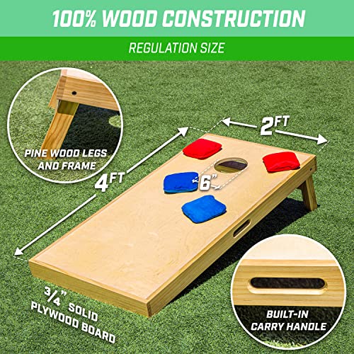 GoSports Premium 4 ft x 2 ft Regulation Competition-Ready Cornhole Board Set - Thick Wooden Board with Stop and Slide Bags - Complete Set for Yard Games, Backyard Outdoor Party Events - style: Natural