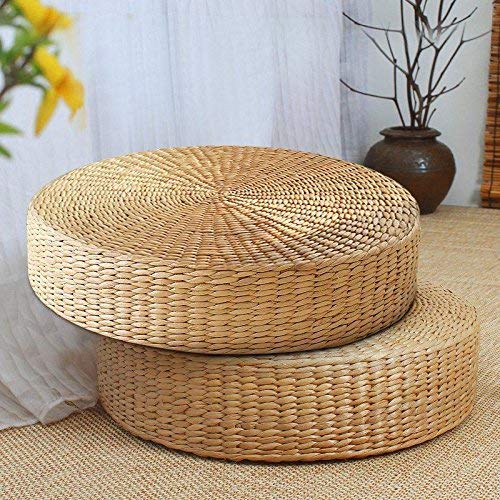 Japanese Style Handcrafted Eco-Friendly Padded Knitted Straw Flat Seat Cushion,Hand Woven Tatami Floor Cushion Corn Maize Husk (Dia50cm/19.7" x 10cm/4") - style: Dia50cm/19.7 Inch x 10cm/4 Inch