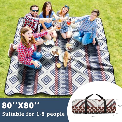 SAMSIER Large Outdoor Picnic Blankets Waterproof Foldable, Beach Blanket Sandproof Portable, Picnic Mat Washable for Camping (80"×80", Thickened) - color: Navy Brown, size: 6'8" x 6'8" (Square)