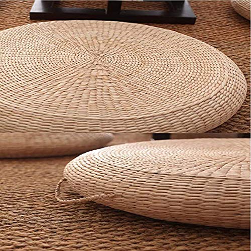 Futon Seat Cushion,Natural Straw Woven Floor Pillow Outdoor,Round Tatami Floor Cushion Sitting,Handmade Meditation Cushion,for Yoga Room (Diameter 50cm(20inch),Beige) - size: Diameter 20 inch