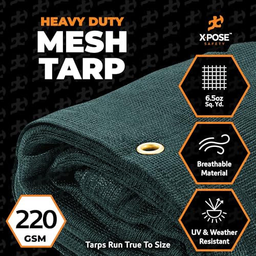 Xpose Safety Heavy Duty Green Mesh Tarp 7' x 14' – 70% Sunblock Shade Cloth with Grommets for Garden, Fence, Privacy Screen, Canopies, Dump Trucks, Pool Cover – Tear & Weather Resistant - color: Green, size: 7' x 14'