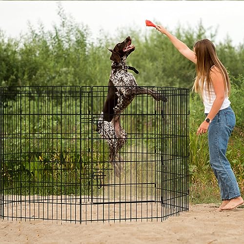 Peekaboo Pet Playpen Dog Fence Foldable Metal Dog Pen Wire Exercise Puppy Play Yard Pet Enclosure Indoor Outdoor 8 Panels 36 Inch with Bottom Pad/Top Cover(Black 36 top Cover) - style: Playpen + top cover