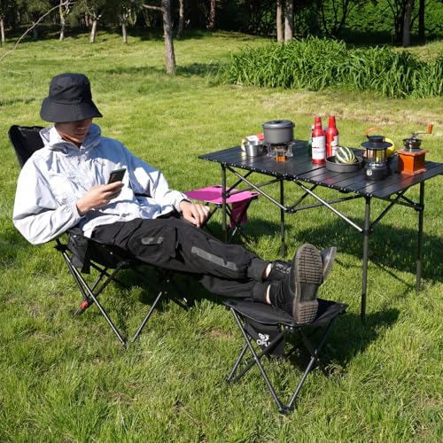 Opliy Camping Stool 2 Pack,13 Inch Portable Folding Stool for Outdoor Gardening and Beach Hiking Fishing,Foot Stool with Carry Bag (Black) - color: Black