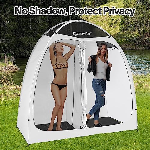 EighteenTek® Shower Tent Changing Room 2 Rooms Outdoor Pop Up Camping Portable Privacy Dressing Shelter 83"x43"x80"H - color: White, size: 81"l X 43"w X 81"h