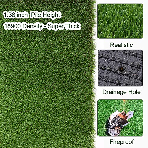 Petgrow 35MM Realistic Deluxe Artificial Grass Turf 4 x 25 Feet,Customized Sizes 4 Tone 70oz Thick Fake Pet Synthetic Grass,Indoor Outdoor Garden Lawn Balcony Turf Mat,Drainage Holes/Rubber Backing - size: 4 x 25 Feet