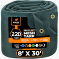 Xpose Safety Heavy Duty Green Mesh Tarp 8' x 30' – 70% Sunblock Shade Cloth with Grommets for Garden, Fence, Privacy Screen, Canopies, Dump Trucks, Pool Cover – Tear & Weather Resistant - color: Green, size: 8' x 30'