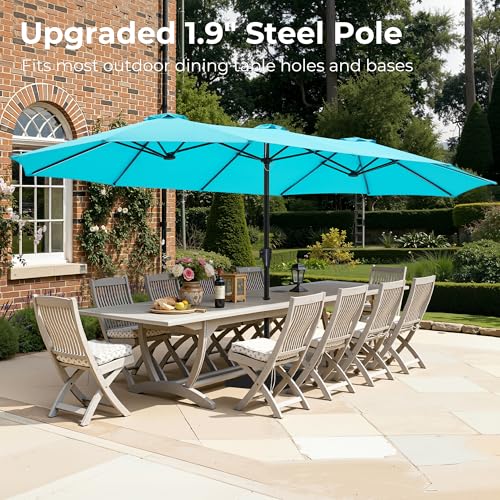 SUPERJARE 15FT Outdoor Patio Umbrella with Base Included, Double Sided Pool Umbrellas with Fade Resistant Canopy, Extra-Large Table Umbrella for Deck, Market, Backyard, Light Blue - color: Light Blue, size: 15ft
