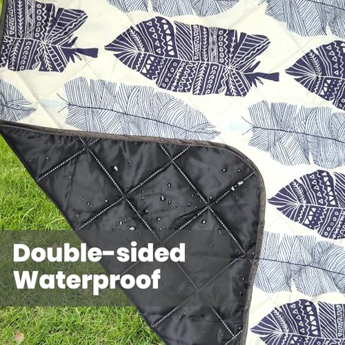 Waterproof Outdoor Blanket, 79" x 55" Large Packable Picnic Blankets, Foldable Picnic Mat for Park, Lawn, Grass, Beach, Concert (Ethnic Feather) - color: Ethnic Feather