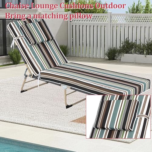 Chaise Lounge Cushions Outdoor 72x21x4 Inch, Patio Lounger Chair Cushion with Removable Cover, Fade Resistant Replacement Pad for Outdoor Furniture (Coffee and Green Stripes, 72x21x4 inch) - color: Coffee and Green Stripes