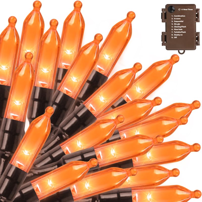 Orange Thanksgiving Mini Lights Battery Operated, 18Ft 50LED Autumn Fall String Lights, Timer 8 Modes Twinkle Orange Halloween Lights for Outdoor Garden Party Christmas Xmas Tree Lights Yellow Decor - color: Orange, size: 50 Count