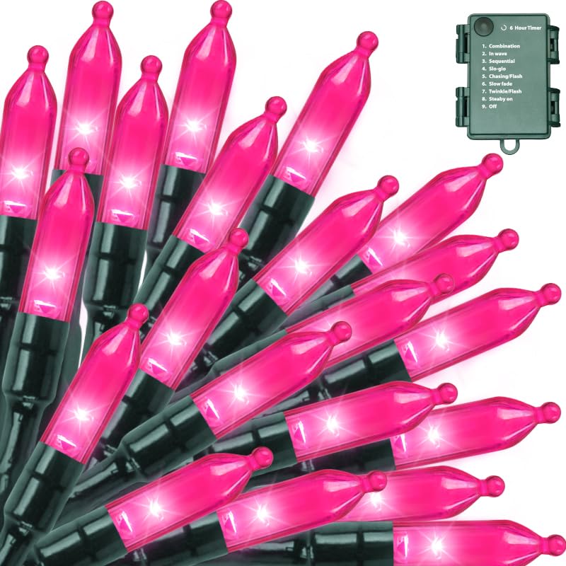 LAMPHOME 50 LED Valentine's Day String Lights, 16 FT Pink Mini String Light with 9 Modes & 6 Hour Timer, Waterproof Battery Operated for Indoor Outdoor Patio Garden Party Tree Valentine's Day Dec - color: Pink, size: 50 Count