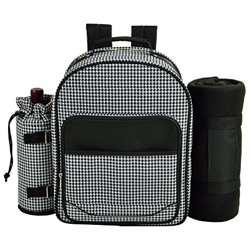 Picnic at Ascot - Deluxe Equipped 4 Person Picnic Backpack with Cooler, Insulated Wine Holder & Blanket - Houndstooth - color: Houndstooth